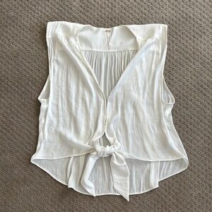 Free People- White Sleeveless Tie-Front Top